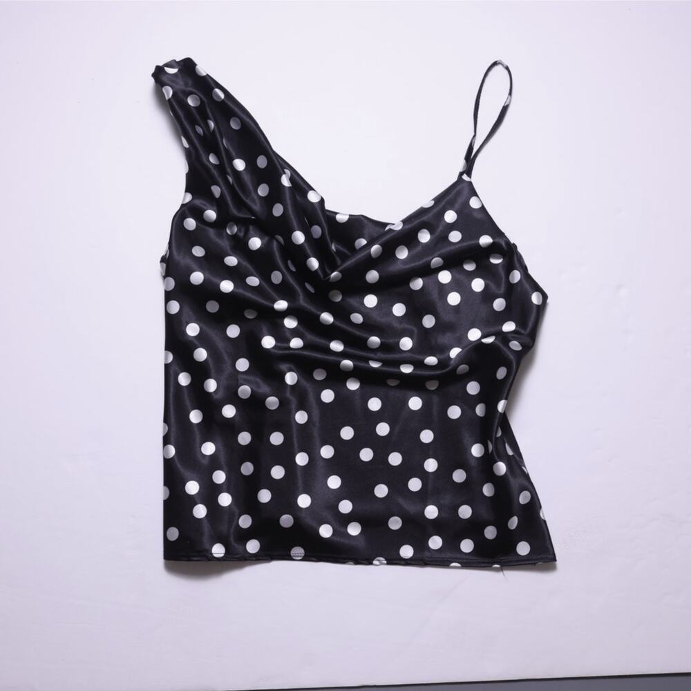 NWT Nasty Gal Plus Size 18 Black Satin Polka Dot Cowl Neck Asymmetrical Cami Top